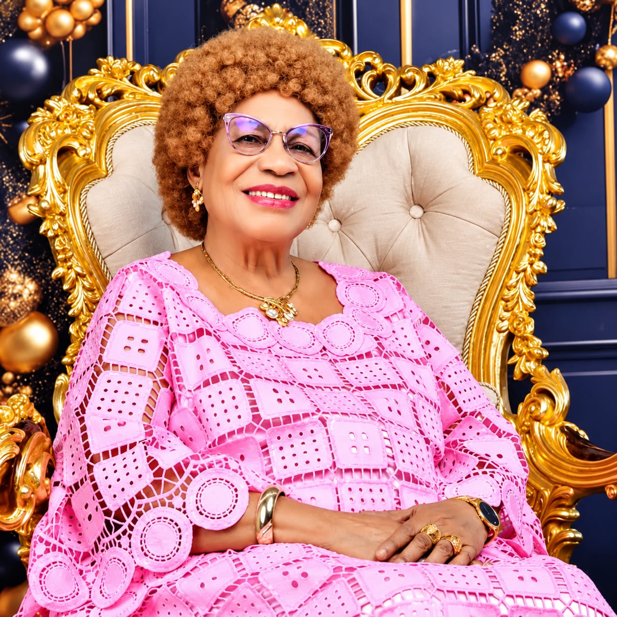 Big Mummy seated in pink